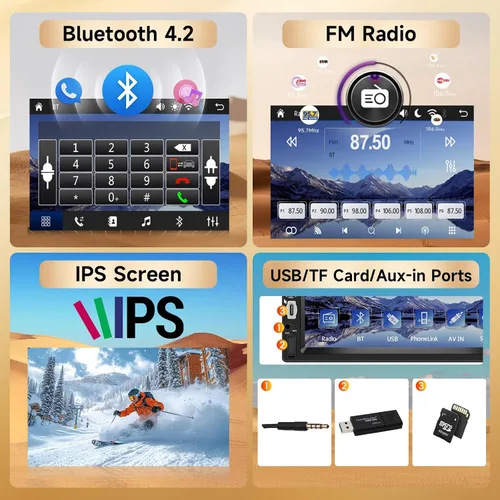 Miniatura 5 de Estéreo de coche doble DIN con pantalla táctil HD de 7 pulgadas, Carplay inalámbrico y Android Auto, Bluetooth, SWC, receptor de radio FM