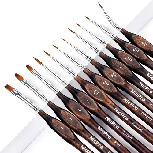 Nicpro Pinceles de pintura en miniatura – Juego de 11 pinceles de pintura modelo para acuarela acrílica al óleo, pinceles de pintura de