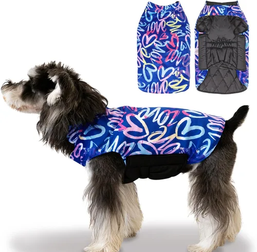 Miniatura 13 de CuteBone - Abrigo de invierno para perros, chaleco reversible impermeable y resistente al viento, chaqueta gruesa ajustable para clima frío