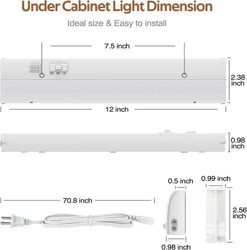 Miniatura 6 de PESUTEN Iluminación LED para debajo del gabinete para cocina, enchufable, luz regulable debajo del gabinete, 3 colores, 3000 K/4000 K/5000 K