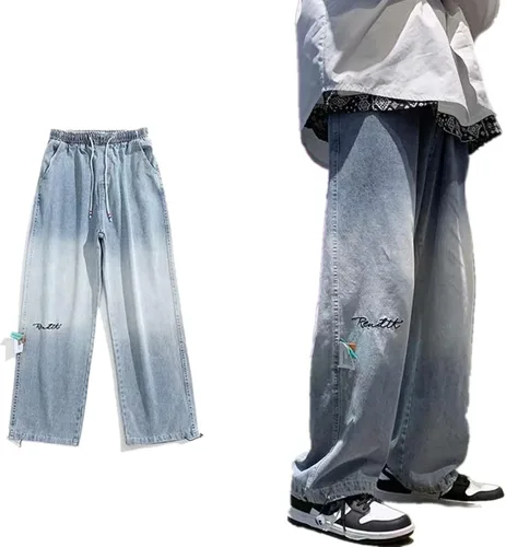 Pantalones de mezclilla para hombre sueltos rectos casuales de pierna ancha para hombre hip hop ropa de calle vintage pantalones holgados