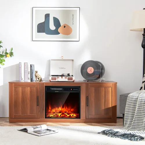 Miniatura 3 de Tangkula Soporte eléctrico para TV de hasta 65 pulgadas, con chimenea sintética de 18 pulgadas y 1500 W, termostato integrado, brillo de 5 niveles