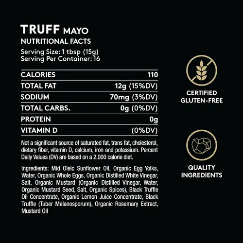 Miniatura 2 de TRUFF Mayo, Mayonesa gourmet hecha con trufas negras de invierno, aceite de girasol y huevos sin jaula Sabor Umami para untables salados
