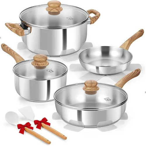KOCH SYSTEME CS Juego de ollas y sartenes de acero inoxidable, juego de utensilios de cocina profesional 18/10, juego de ollas y sartenes 12 piezas