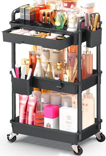 SUNALLY Organizador de Carrito de Maquillaje con Cajones, Organizadores de Cuidado de la Piel de Piso Organizador de Almacenamiento de Tocador,