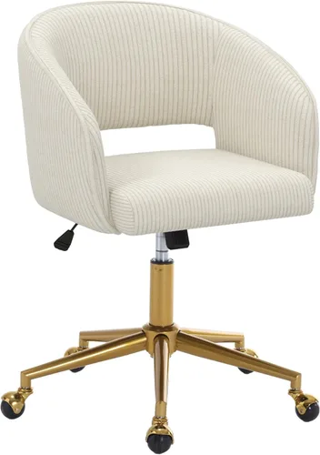 Miniatura 24 de Silla de escritorio giratoria para oficina en casa, moderna silla de escritorio de terciopelo, sillón de altura ajustable con base dorada, silla