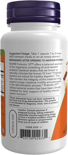 Miniatura 3 de NOW Foods Probiotic-10 25 mil millones, 100 unidades (paquete de 3)