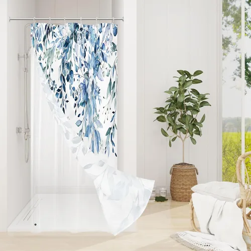 Miniatura 65 de Gibelle - Cortina de ducha de eucalipto marrón, hojas de plantas de acuarela con diseño floral, juego de cortina de ducha con ganchos, 72 x 72