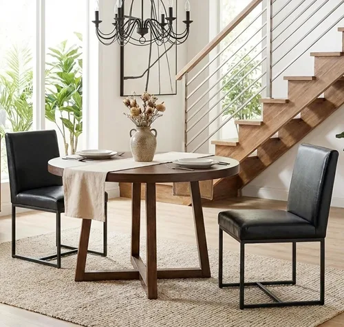 Shunzhi Juego de 2 sillas de comedor modernas tapizadas de cuero PU, sillas de comedor de mediados de siglo, sillas laterales sin brazos, cómodas