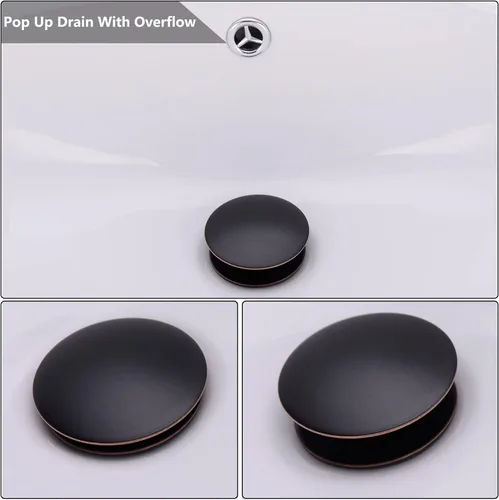Miniatura 2 de Desagüe desplegable de bronce aceitado con desbordamiento, drenaje de lavabo de baño con colador de pelo, cesta de recogedor de pelo, drenaje