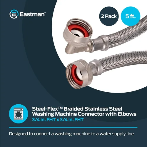 Miniatura 2 de Eastman 41065 manguera para lavadora de acero inoxidable con codo de 90 grados, 3/4 pulgadas X 3/4 pulgadas, 1 par