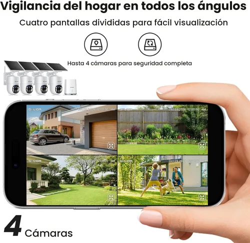 Miniatura 6 de SOLIOM - Cámaras de seguridad de 5MP inalámbricas para exteriores, sin suscripción y alimentadas por energía solar, 4 cámaras para seguridad