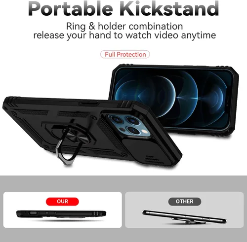 Miniatura 3 de Funda para iPhone 12 Pro Max, con cubierta para lente de cámara, protector de pantalla HD, [grado militar] anillo de montaje en coche con soporte