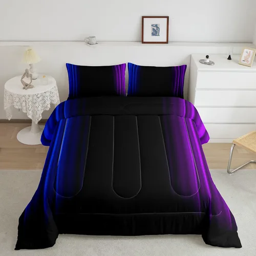 Miniatura 13 de Feelyou Juego de edredón geométrico degradado para adolescentes, tamaño individual, para niños y mujeres, azul, rojo y negro, juego de ropa de cama