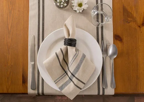 Miniatura 3 de DII Colección de Mesa de Comedor con Rayas Francesas Estilo Granja Camino de Mesa, 14x108 Pulgadas, Gris Pardo/Negro