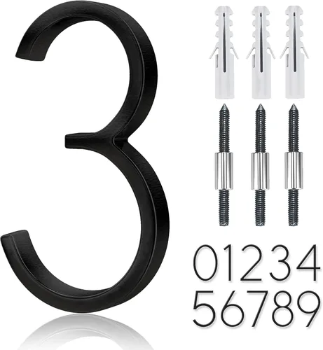 Miniatura 17 de Número flotante de casa de acero inoxidable de 5 pulgadas, números de casa modernos de metal, número de decoración de buzón con kit de clavos, negro