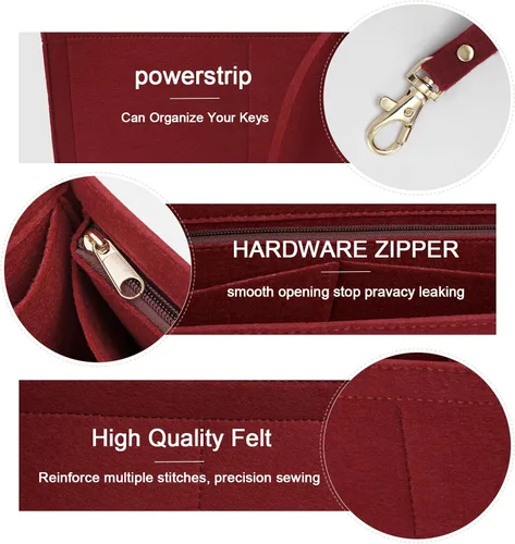 Miniatura 4 de Organizador de bolso para bolsa de dior, bolsa grande, inserto de fieltro de alta calidad, múltiples bolsillos (borgoña, pequeño), KS12-BurGundy-S