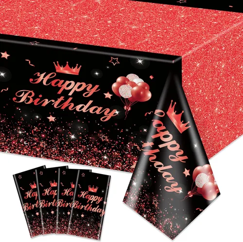 Miniatura 8 de 4 Pcs Happy Birthday Black and Blue Party Tablecloths - Blue Black Party Decorations Plastic Tablecloth Rectangular Table Covers for Boy Girl Baby