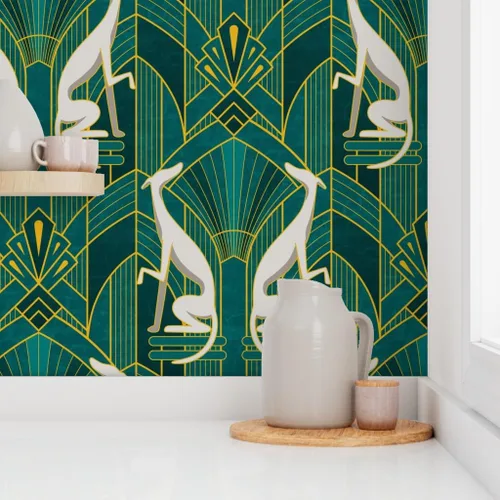 Miniatura 8 de Papel tapiz para despegar y pegar – Art Deco Greyhounds Teal Gold Grey Dogs Whippet Sighthound - Papel tapiz extraíble personalizado Spoonflower