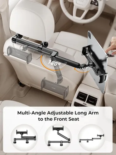 Miniatura 3 de Tryone Soporte para tablet para reposacabezas para accesorios de automóvil: [brazo de 18.11 pulgadas de largo] Soporte 3 en 1 para tableta