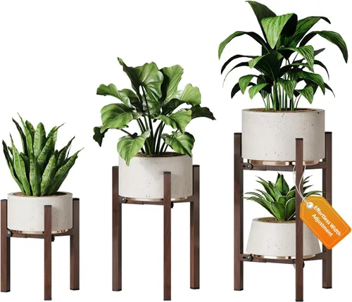 Miniatura 14 de Paquete de 3 soportes para plantas ajustables para interiores, soporte moderno de metal para plantas de interior, soportes resistentes para plantas