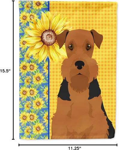Miniatura 5 de Caroline's Treasures WDK5313GF Bandera de jardín con diseño de girasoles de verano, color negro y tostado, Airedale Terrier para buzón, bandera