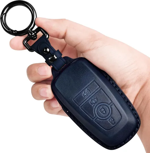Miniatura 9 de Tukellen Funda de cuero para llavero de Ford con llavero compatible con Ford Explorer Mustang Fusion Escape F150 F250 F350 F450 F550 Edge-Negro