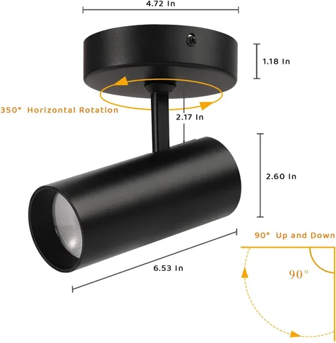 Miniatura 5 de Foco de techo LED regulable de ángulo ajustable montado en empotrado, luz direccional de aluminio para interiores de 4.72 pulgadas, luz monopoint