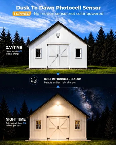 Miniatura 3 de toberich Luz LED de granero, 150 W, 20000 lúmenes, luces de área de patio, iluminación al aire libre del atardecer al amanecer, con fotocélula