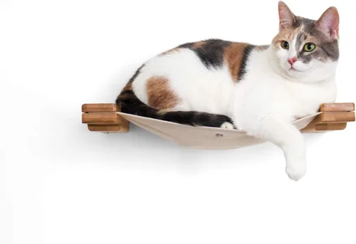 Miniatura 3 de CatastrophiCreations Hamaca para gatos montada en la pared para subir y jugar muebles estante de árbol para gatos Onyx Bambú/Lona Natural