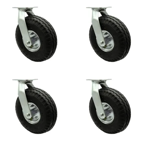 Miniatura 56 de Juego de 4 ruedas neumáticas giratorias de 6 pulgadas, ruedas de goma negra, incluye 2 ruedas giratorias con frenos y 2 rígidas, ruedas resistentes