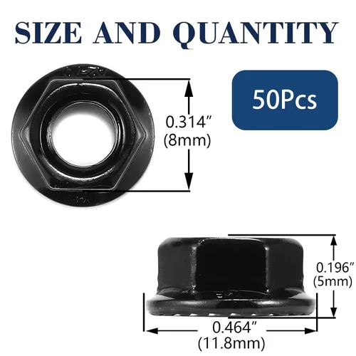 Miniatura 2 de Tuercas hexagonales de brida dentada M5 x 0.031 in, 50 piezas de acero inoxidable 304 18-8, rosca completa, accionamiento hexagonal, acabado Negro