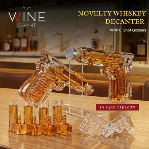 Miniatura 2 de Juego de decantador de pistola de whisky + 2 vasos bala - Regalos de pistola de Navidad y cumpleaños para hombres que lo tienen todo, regalos