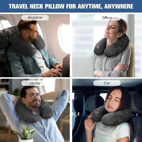 Miniatura 4 de Rewondah Almohada inflable de viaje para avión dormido, almohada inflable para el cuello para viajar en avión con funda lavable, almohada de viaje