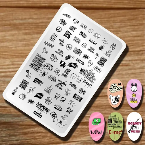 Miniatura 12 de WOW OMG COOL - Plato de estampado de uñas con letras y palabras con imagen de personas, plantillas de arte de uñas de acero inoxidable para diseño