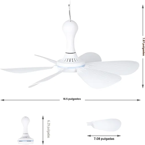 Miniatura 5 de Xindejia Ventilador de techo pequeño alimentado por USB, 6 aspas, silencioso DC 5 V, ventiladores colgantes USB para interiores y exteriores, RV