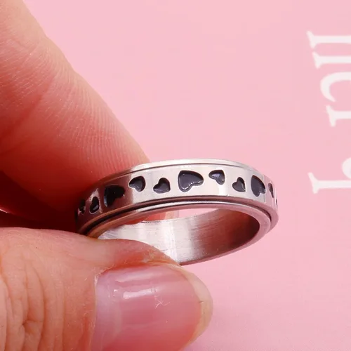 Miniatura 5 de Juego de anillos de acero inoxidable para mujeres y hombres, anillos de ansiedad, luna y estrella, anillo para aliviar la ansiedad y el estrés