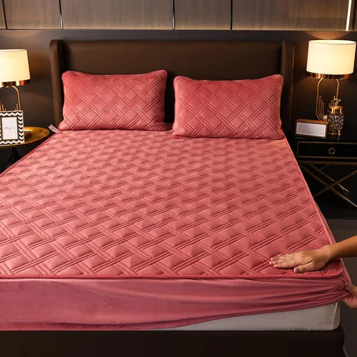 Miniatura 13 de Sábana de cama de calidad de hotel, funda protectora de colchón de terciopelo cristalino grueso cálido de color puro para camas individuales, Azul
