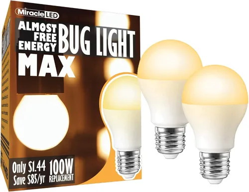 Miracle LED Luz LED de energía casi libre de 12 W MAX – Bombilla de espectro amarillo E26 A19 mediana para exteriores para porche, patio y terraza,