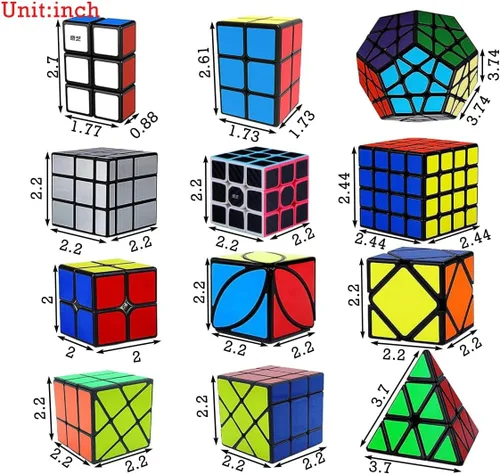 Miniatura 2 de Ahyuan Paquete de 12 cubos de velocidad mágicos 1x2x3 2x2x2 2x3 3x3 3x3 4x4 cubo pirámide triángulo cubo espejo eje sesgado molino de viento hiedra