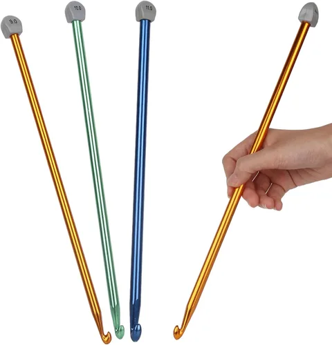 Coopay Juego de ganchos de ganchillo tunecinos – Ganchos grandes de 0.354 in, 0.394 in y 0.433 in, 3 agujas de ganchillo afganas de metal extra