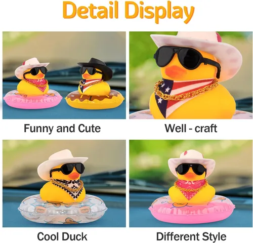 Miniatura 3 de wonuu Decoración de coche de pato de goma, accesorios para automóvil, adorno para tablero de instrumentos con sombrero de vaquero occidental, anillo
