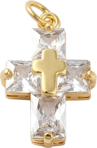 Miniatura 25 de Stiesy 10 dijes de circonita cúbica transparente de Virgen María, chapados en oro de 18 quilates, dije religioso para rosario, collar, joyería, Flor