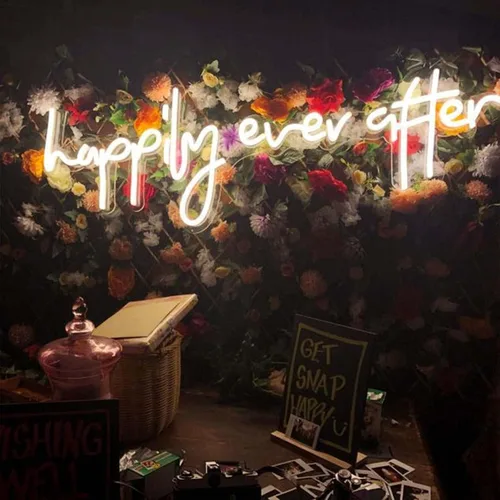 Miniatura 8 de Letrero de neón con texto en inglés "Happily Ever After", letrero de neón personalizado, decoración hecha a mano, para colgar en la pared, letrero