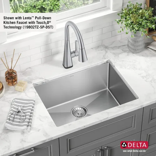 Miniatura 4 de DELTA FAUCET Delta Lenta 953034-24SL-SS - Fregadero de cocina de acero inoxidable calibre 16 de 24 pulgadas con accesorios, color satinado