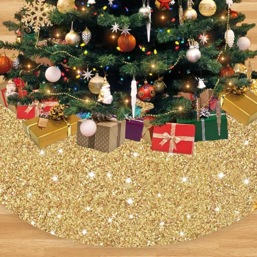 Miniatura 12 de FANPROMS Falda de árbol de Navidad rosa intenso con lentejuelas de 21 pulgadas, faldas de terciopelo de doble cara para árbol de Navidad de mesa