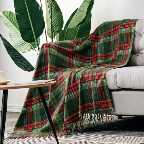 LALIFIT - Manta de punto suave y esponjosa con diseño de cuadros verde y rojo, con flecos, ligera para decoración del hogar, 50 x 60 pulgadas