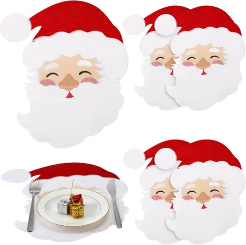 Miniatura 17 de Yingzhao Juego de 6 manteles individuales de Navidad con poinsettia bordados de doble capa con aplicación de flores rojas de Navidad para decoración