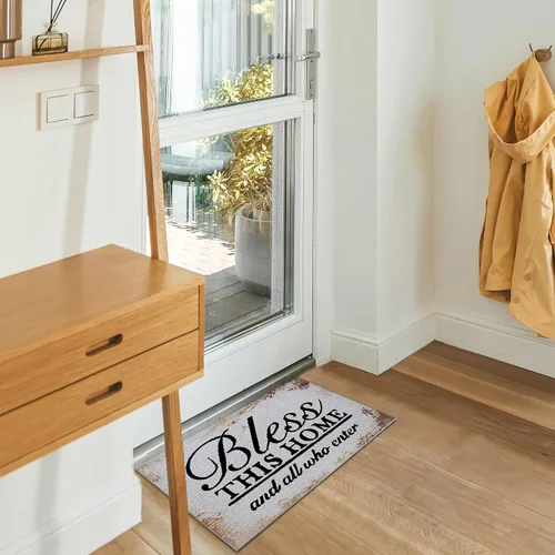 Miniatura 2 de Nogrit Vintage Bless This Home and All Who Enter - Tapete impermeable para puerta de entrada al aire libre, 17 x 30 pulgadas, tapete antideslizante