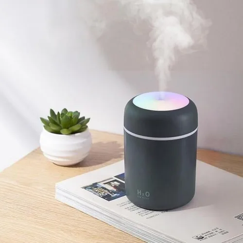 Mini humidificador portátil, colorido, niebla fría, alimentado por USB. Perfecto para dormitorio, oficina y coche (10.1 fl oz, gris)